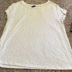 White tee with gold polka dots
